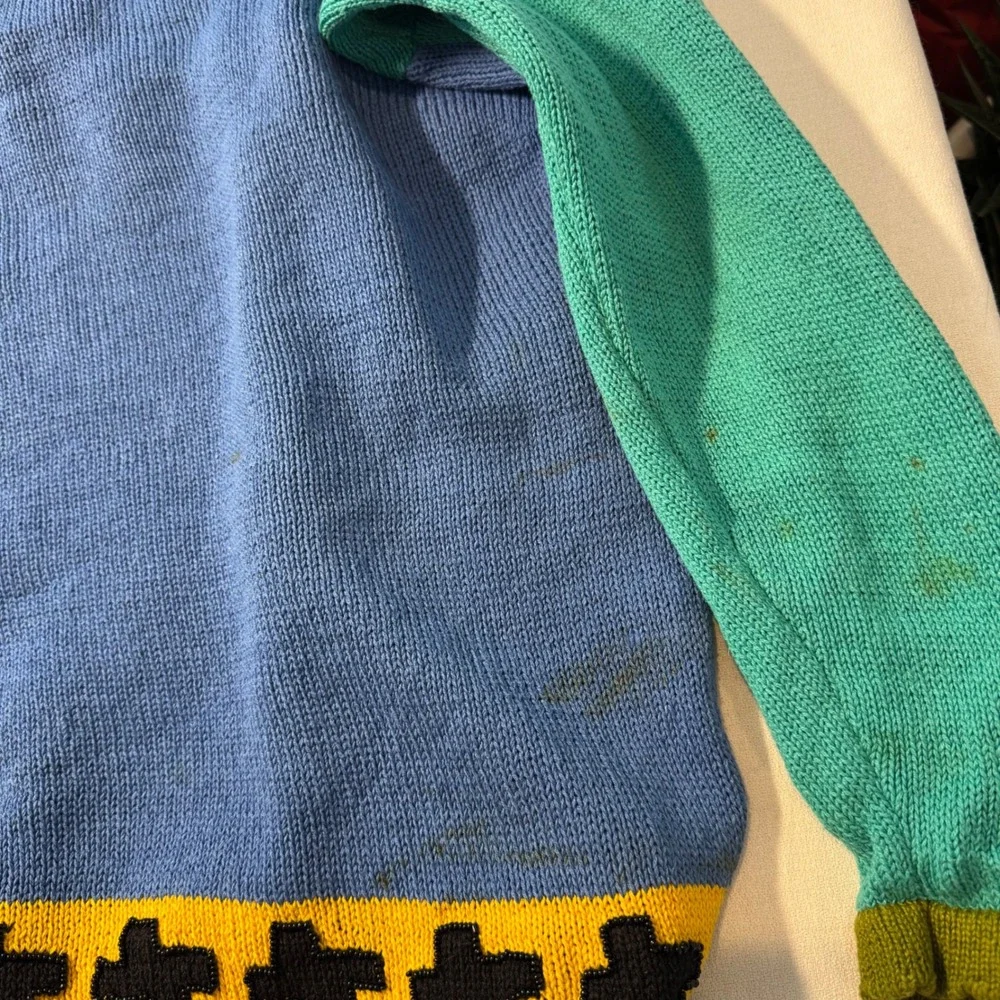 90s Vintage Retro Ann Wi Geometric Argyle Striped Knit Polo Sweater Large Beaded - Picture 15 of 15
